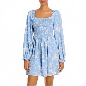 Wayf Floral Off-Shoulder Blue Dress
